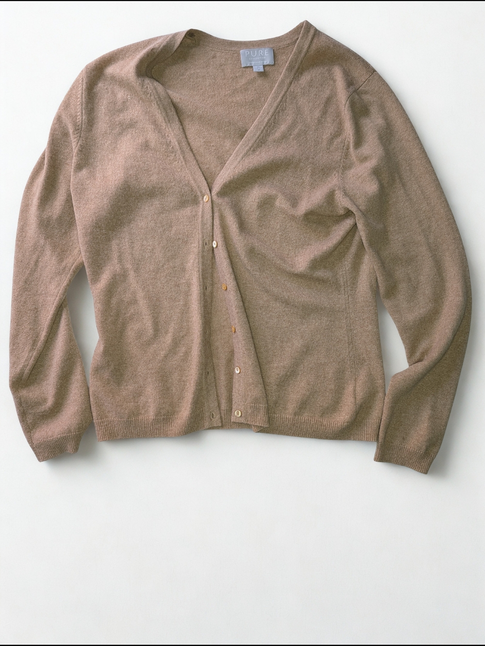 Pure Collection Taupe V-Neck Button Cardigan
